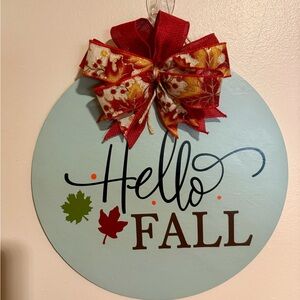 Hello Fall Decorative Sign with Red Bow